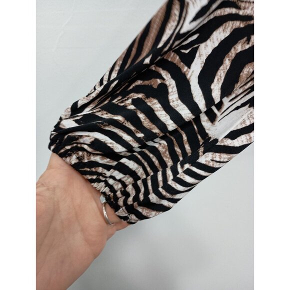 VTG Y2K Joseph Ribcoff Womens Top Size 16 Brown White Zebra Print Long Sleeve - Picture 2 of 8